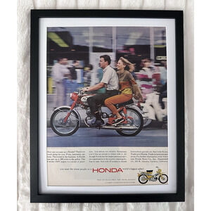 Framed 1965 Honda CB-160 & Trail 90 Motorcycles Vintage Print Ad